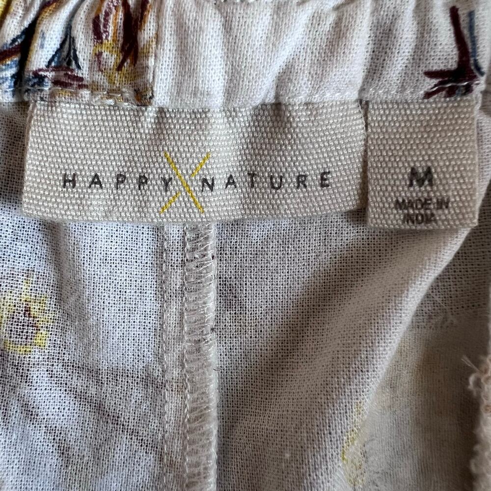 Happy X Nature 100% Cotton Wide Leg Relaxed Off White with Floral Print W's Med. - Picture 12 of 13